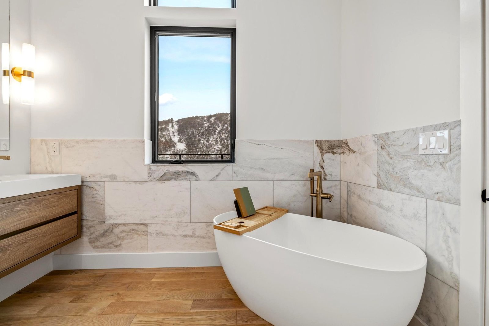 Bathroom with a freestanding soaking tub